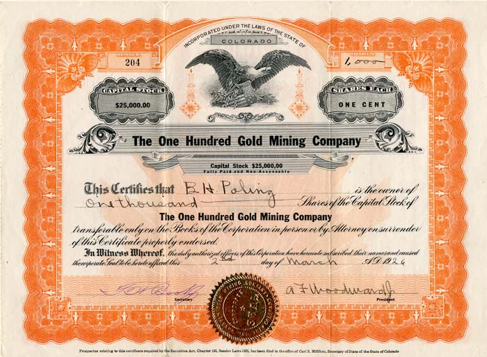 One Hundred Gold Mining Co.